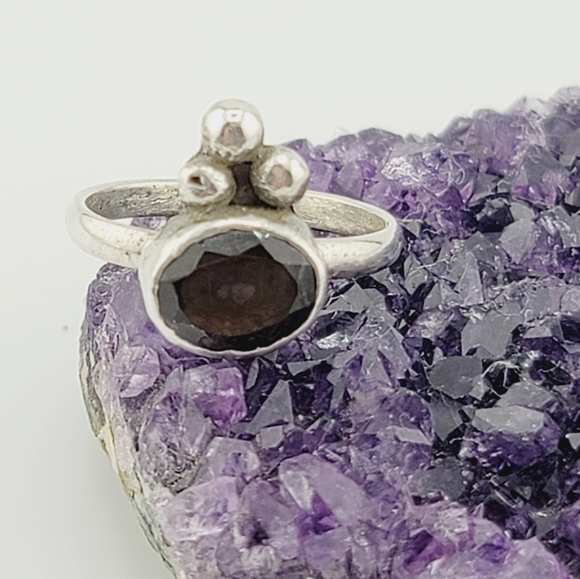SMOKY QUARTZ CRYSTAL PRINCESS RING HANDMADE IN STERLING SILVER METAL 7.5 - Picture 7 of 8